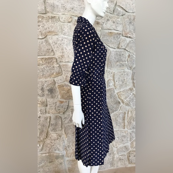 Timeless Vintage 1960s Blue Polka Dot Shirt Dress with Pleated Skirt Classic - Picture 9 of 16